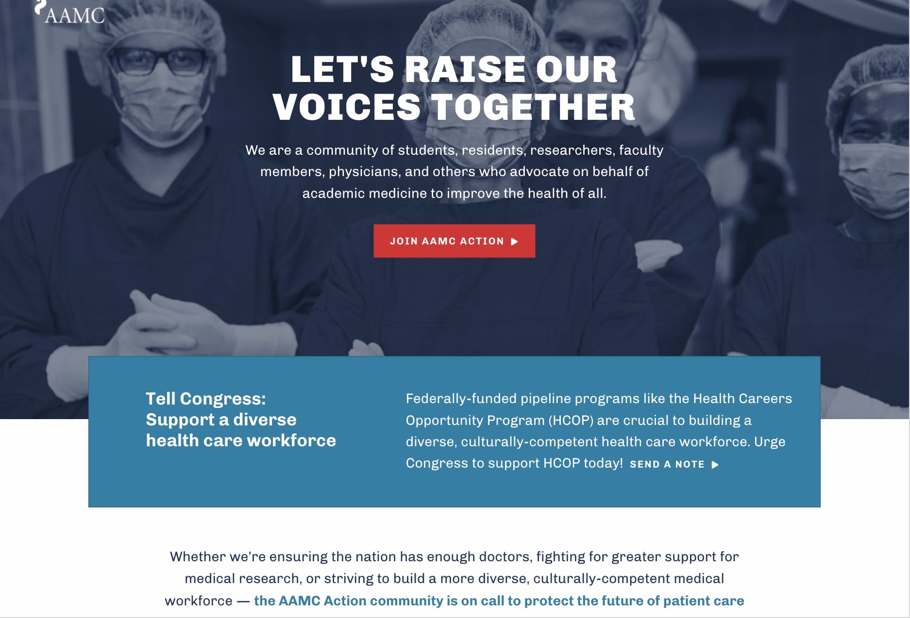 AAMC Action card / site homepage screenshot