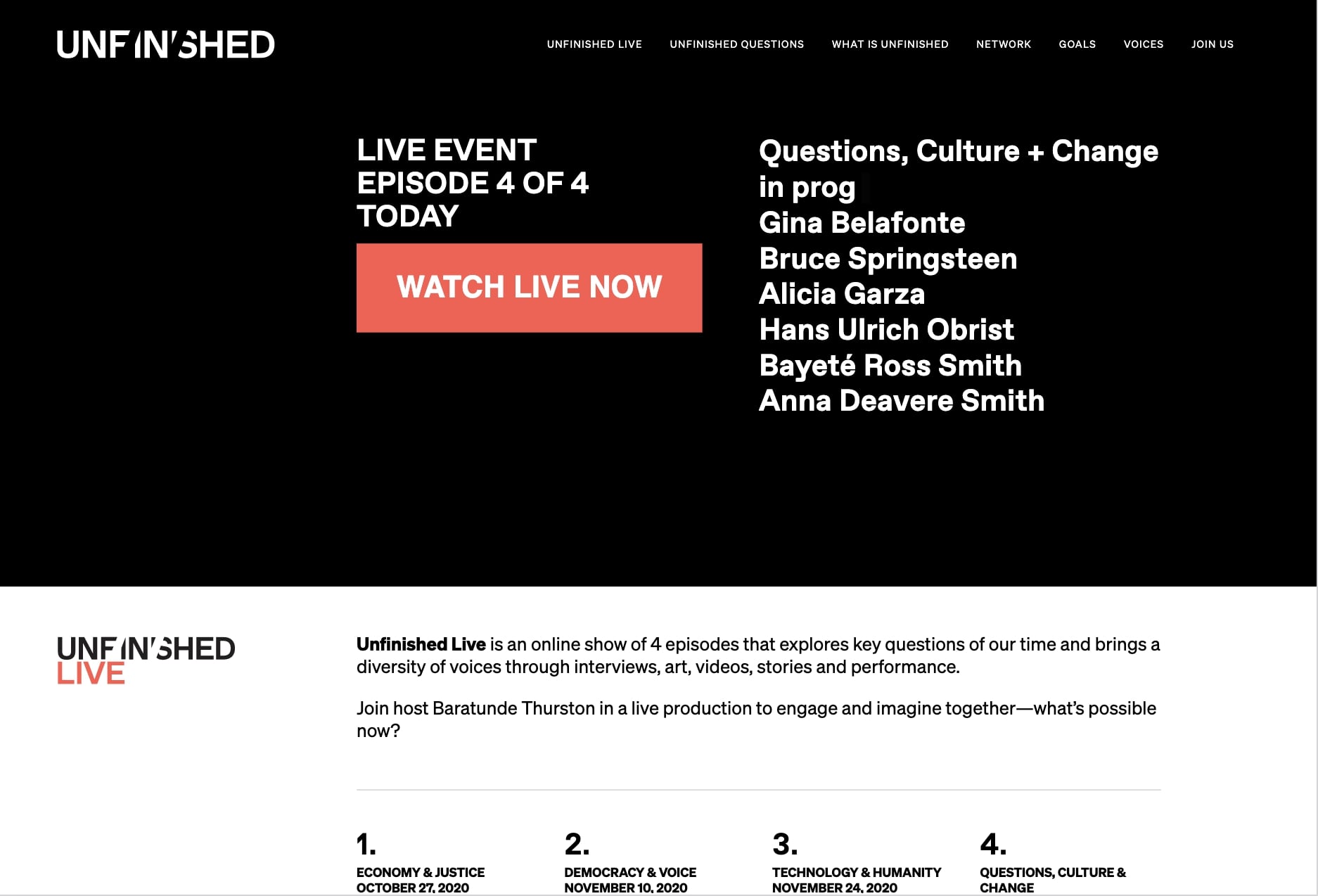 Unfinished Live card / site homepage screenshot